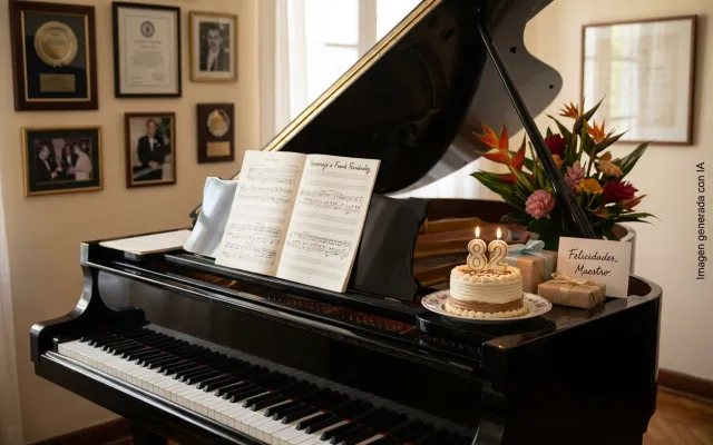 Representación del destacado músico y pianista cubano Frank Fernández durante su celebración de cumpleaños.